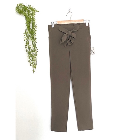 Youdivine Collection Pants - Olive Tie Front Straight Leg Pants